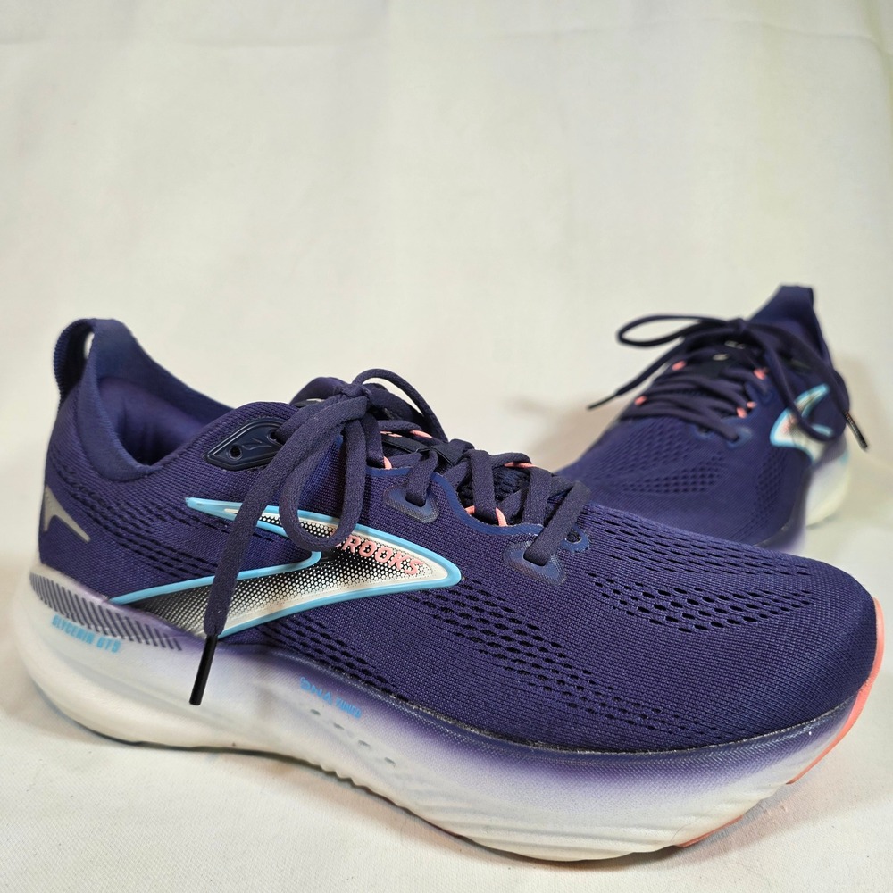 Brooks Glycerin GTS 22 Womens 9D Wide Navy Blue Running Shoes Gym Fitness